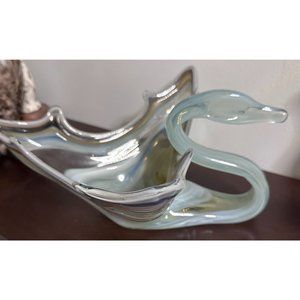 Vintage 1960's, Large Hand Blown Murano Style Swirl Art Swung Glass  Swan
